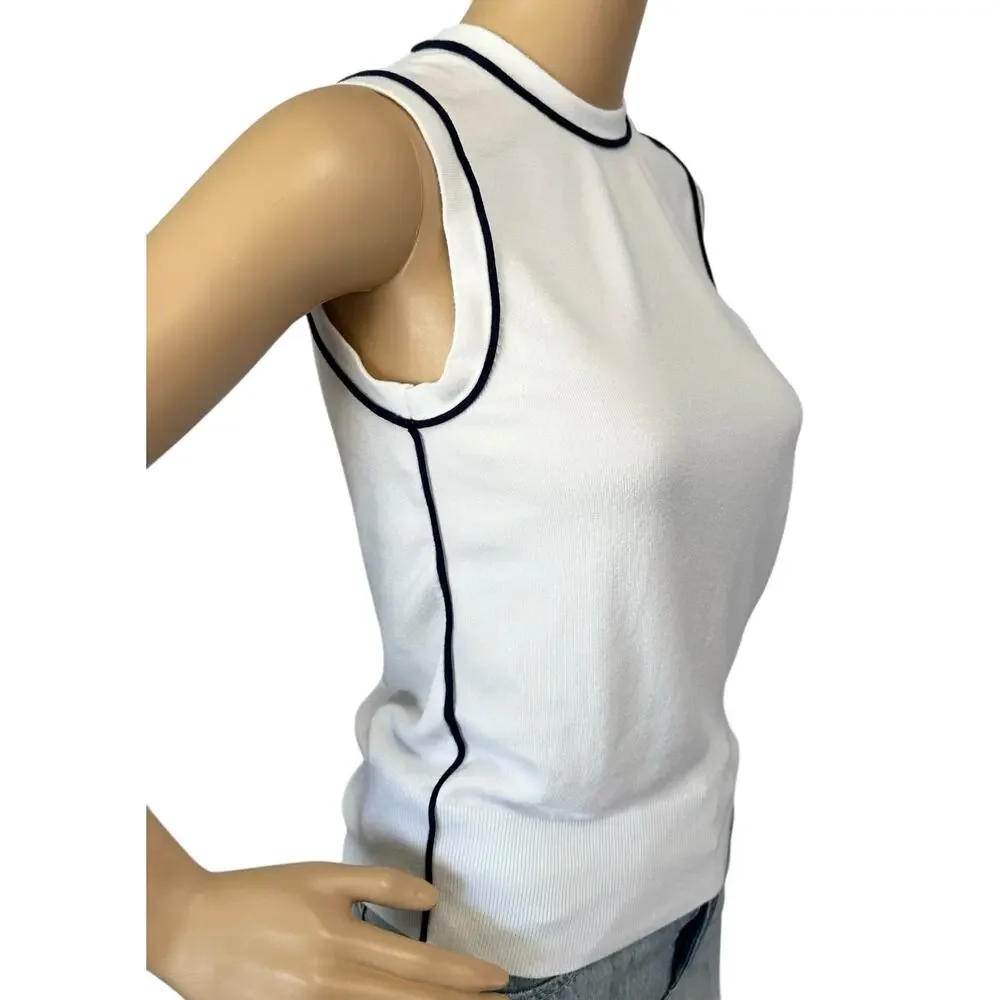 Zara Contrast Trim Sweater Tank Top White Black Knit Size S